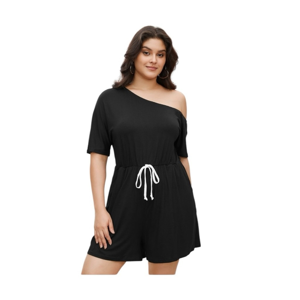 Women’s Bloomchic 22/24 Solid Knotted Front Pocket One Shoulder Romper NWT